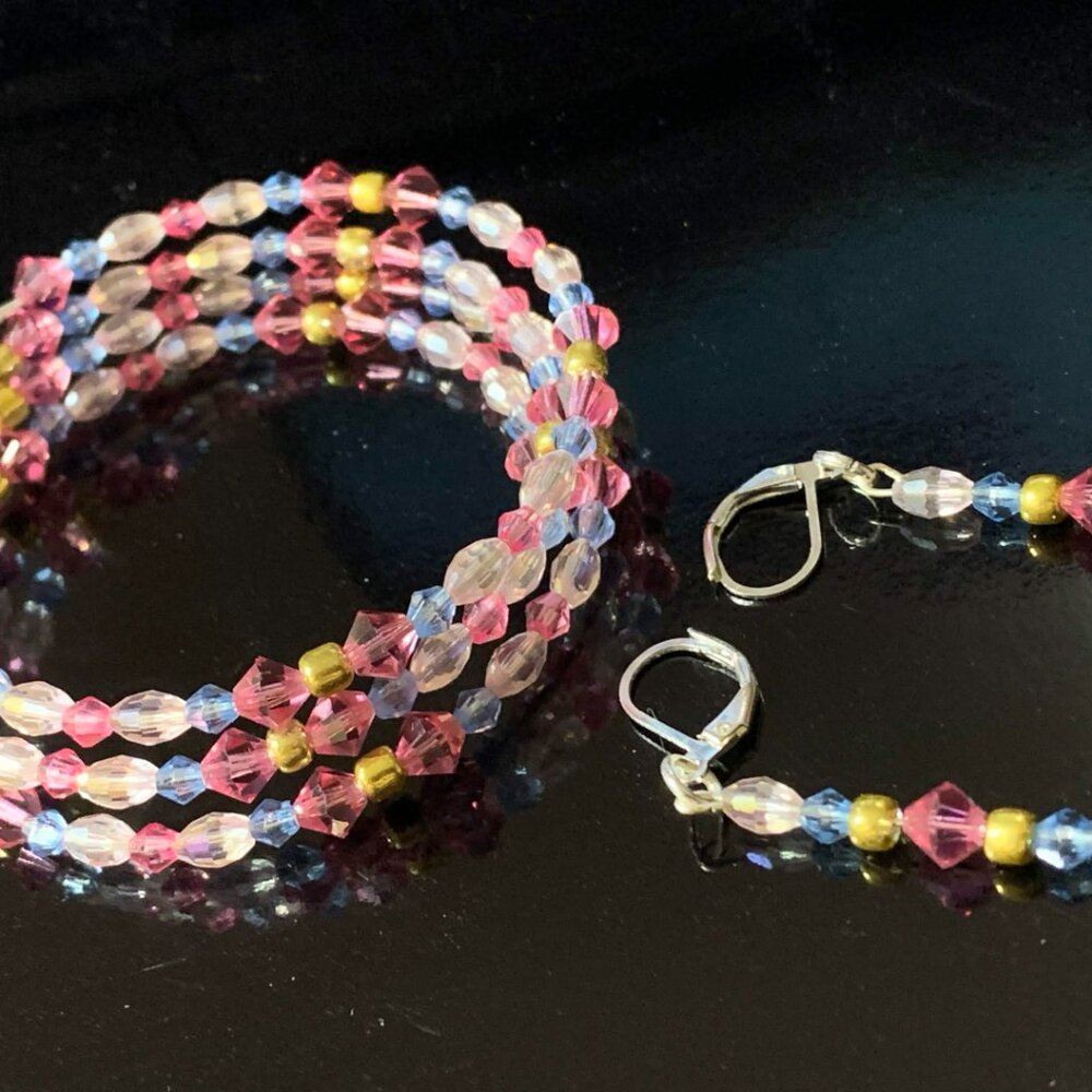 Czech crystal and glass beaded coil bracelet and earring set "Sleeping Beauty"